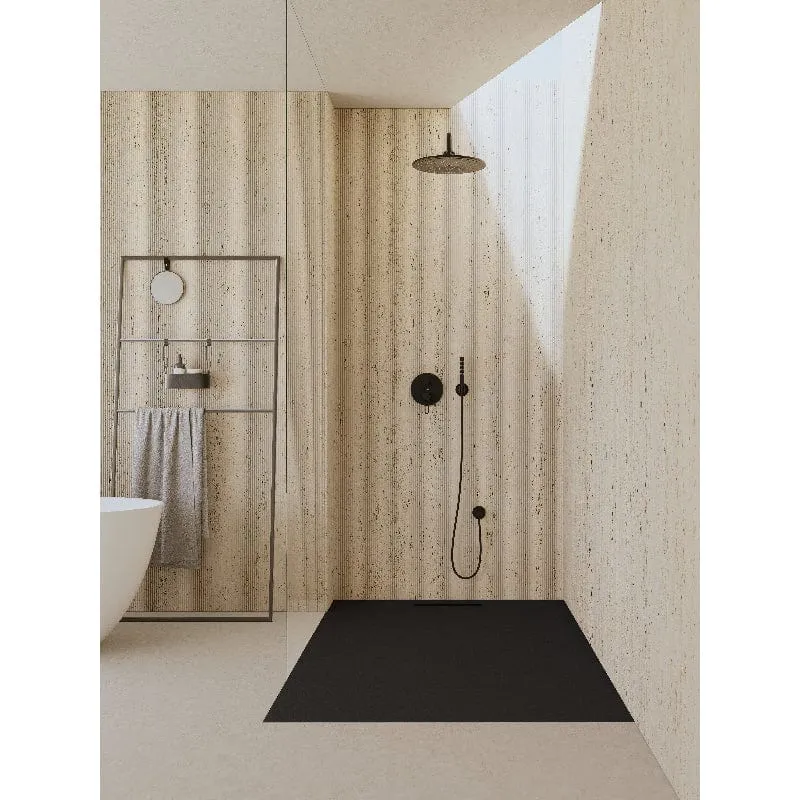 Mineralguss-Duschwanne extra flach COVER, Schieferoptik, SCHWARZ