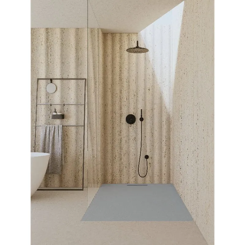 Mineralguss-Duschwanne extra flach COVER, Schieferoptik, GRAU