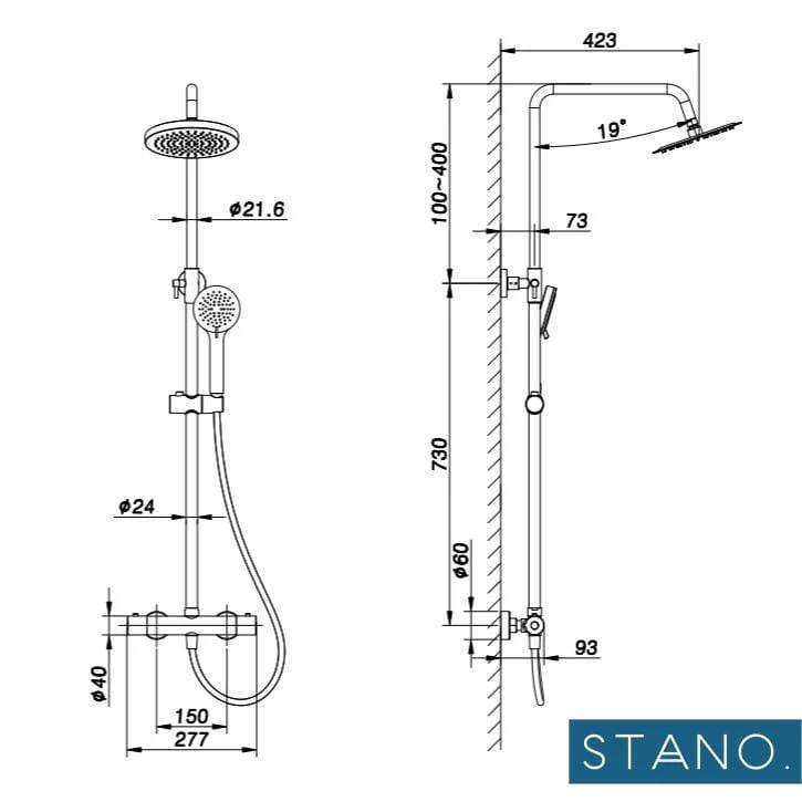 Thermostatische Duschsäule PONTI chrom