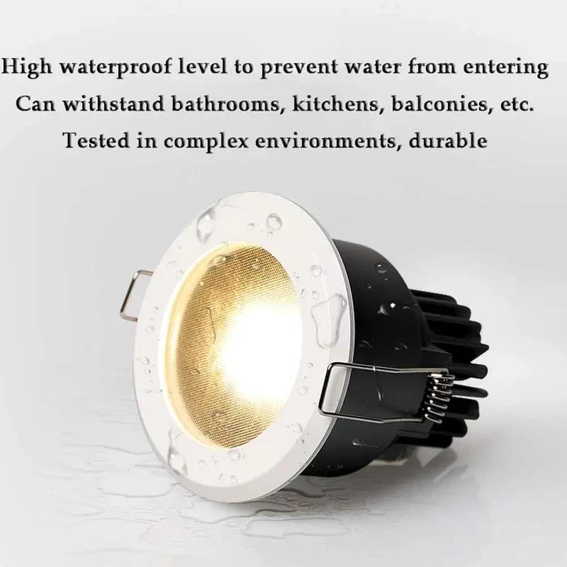 3.5 Inch Led Recessed Downlight Anti Glare Ip65 Waterproof Ceiling Light Cri90 Plus Rock Solid Aluminum Trim Kit 10W 3Cct Switchable 6000 Kelvin Wet Location Bathroom Housing
