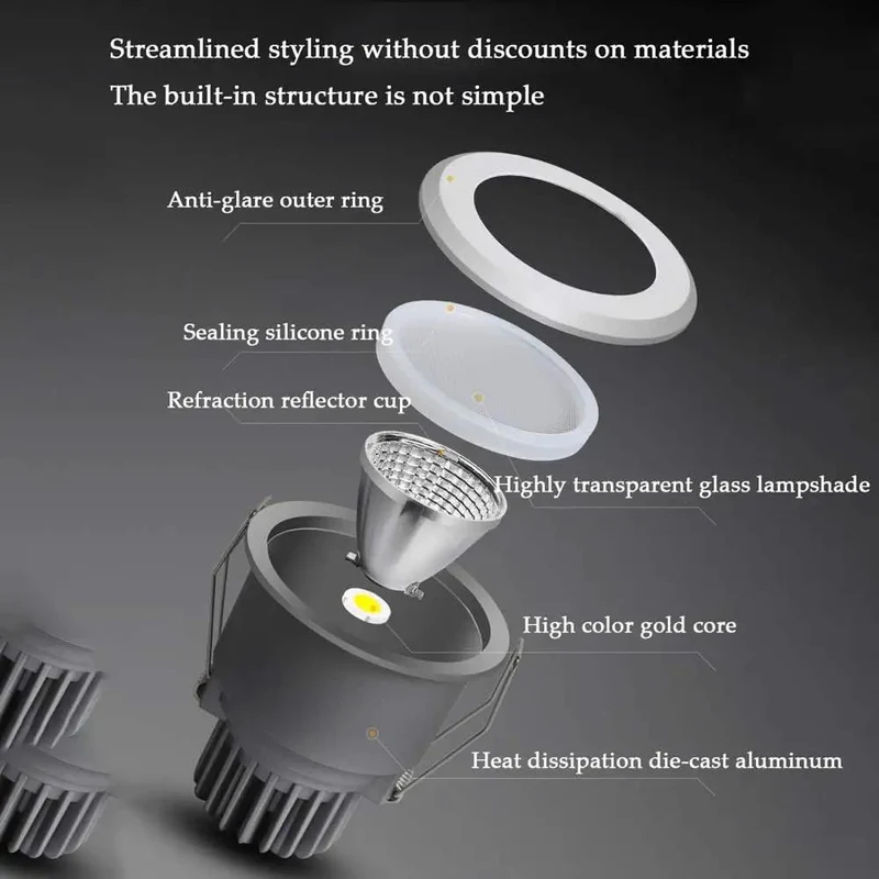 3.5 Inch Led Recessed Downlight Anti Glare Ip65 Waterproof Ceiling Light Cri90 Plus Rock Solid Aluminum Trim Kit 10W 3Cct Switchable 6000 Kelvin Wet Location Bathroom Housing