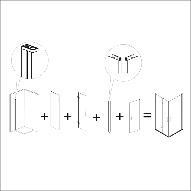 Eckdusche mit Falttür und Flügeltür NARDI - Glas 6mm