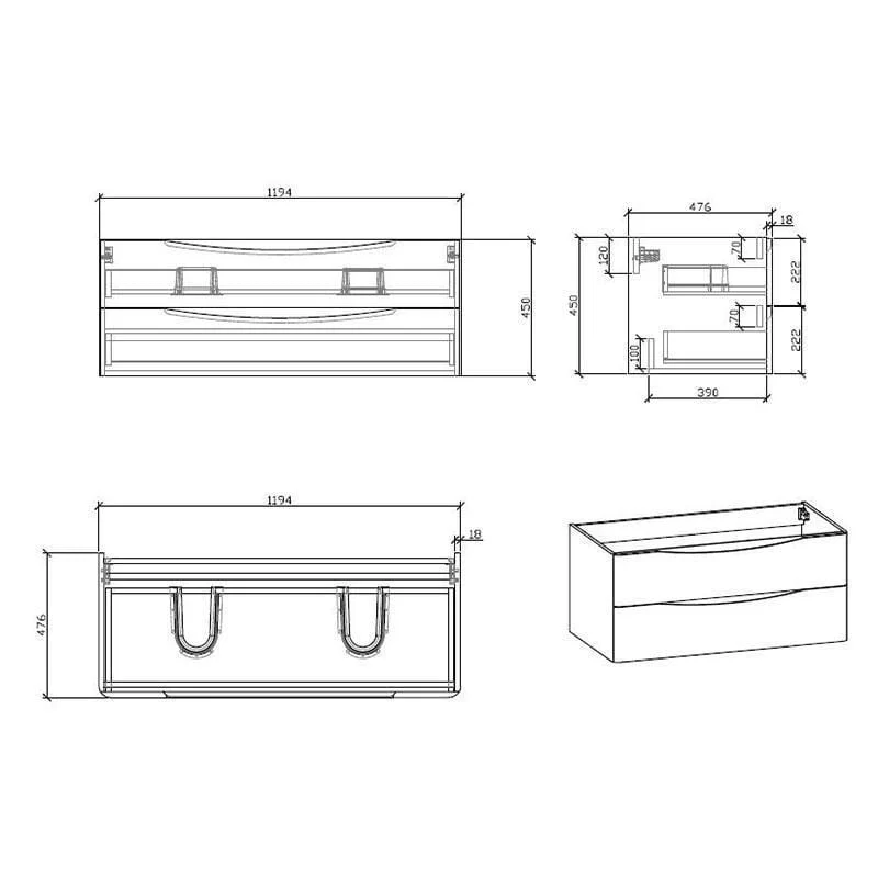 Doppelwaschtisch + Unterschrank 120cm, montiert, weiß, PIACENZA