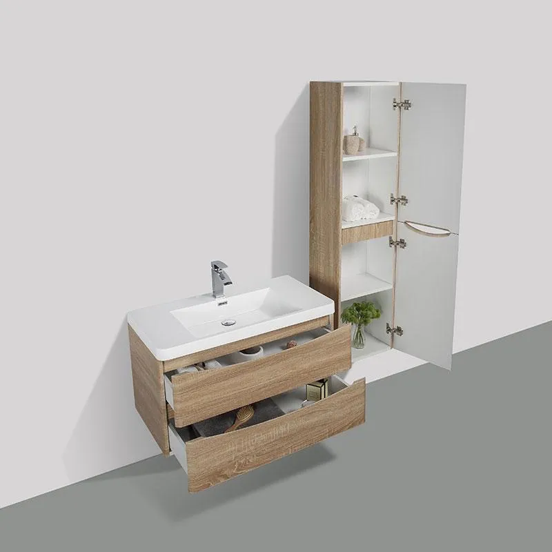 Waschtisch + Unterschrank 90cm, montiert, Eiche hell, PIACENZA