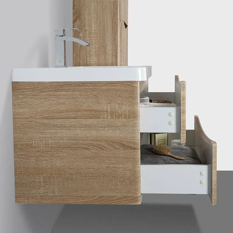 Waschtisch + Unterschrank 90cm, montiert, Eiche hell, PIACENZA