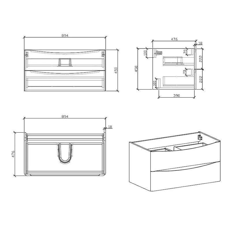 Waschtisch + Unterschrank 90cm, montiert, Eiche hell, PIACENZA