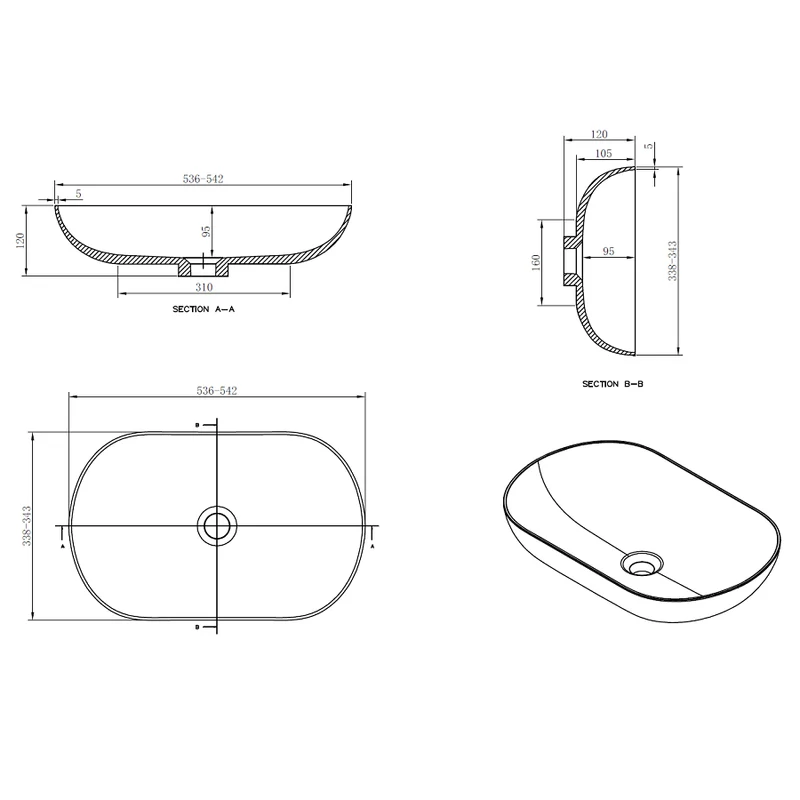 Aufsatzwaschbecken aus Gussmarmor, oval, SIENA