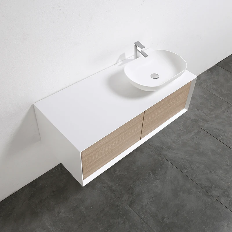 Waschtischunterschrank für Aufsatzwaschbecken, 120cm, vormontiert, weiß/Eiche hell, PALIO