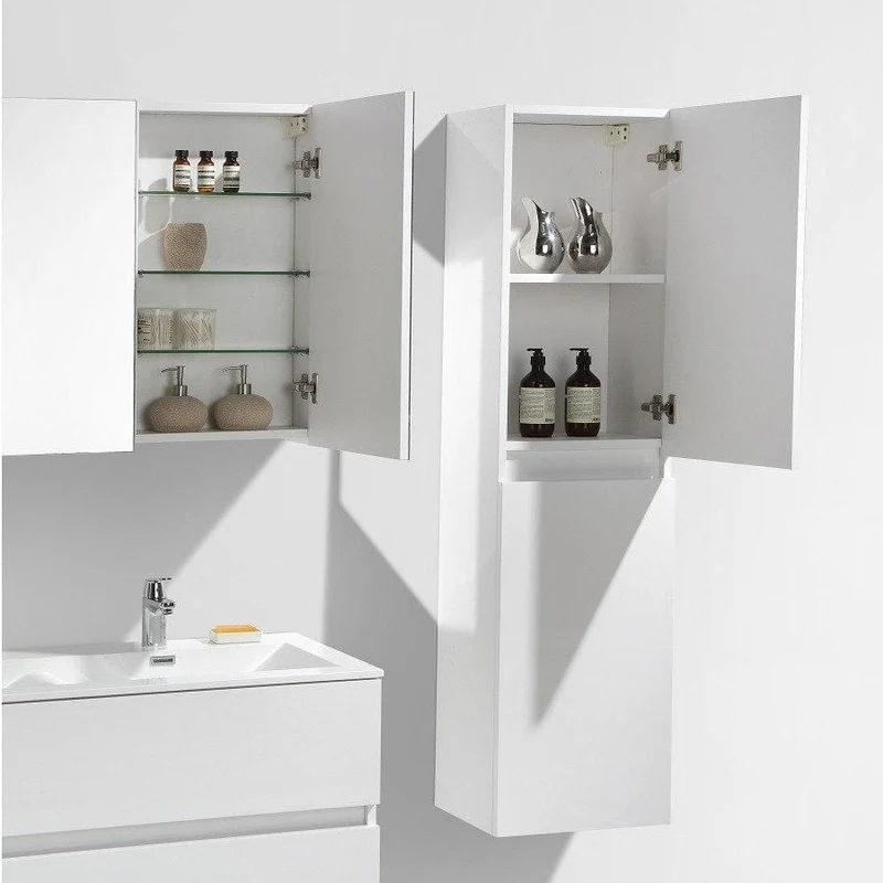 Badschrank, 150 cm, vertikal, montiert, Hochglanz weiß, SIENA