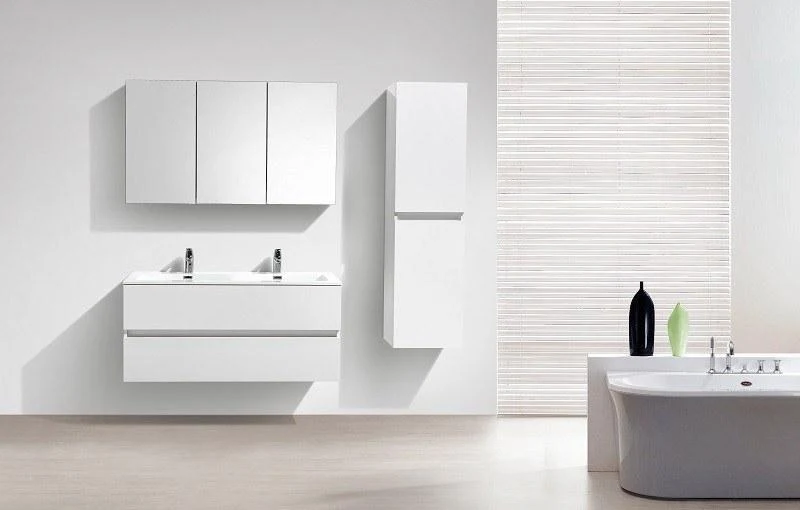 Badschrank, 150 cm, vertikal, montiert, Hochglanz weiß, SIENA
