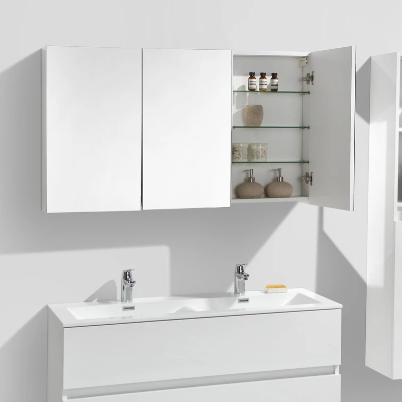 Spiegelschrank Bad, 120 cm, montiert, Hochglanz weiß, SIENA