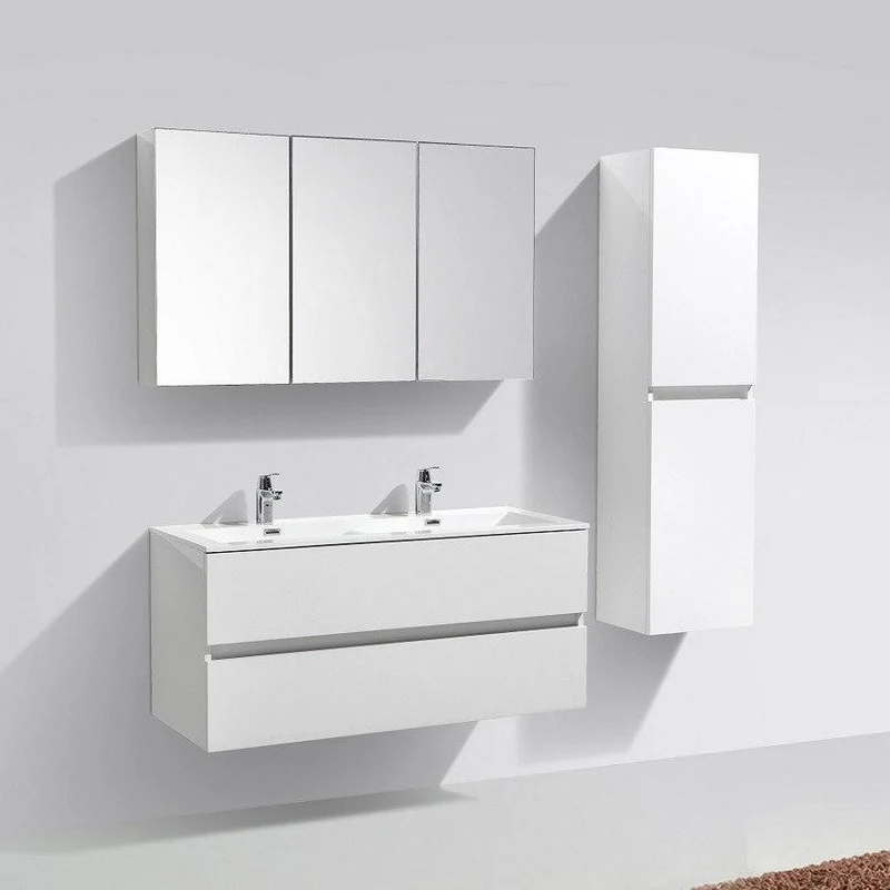 Spiegelschrank Bad, 120 cm, montiert, Hochglanz weiß, SIENA