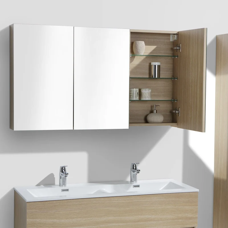 Spiegelschrank Bad, 120 cm, montiert, Eiche hell, SIENA