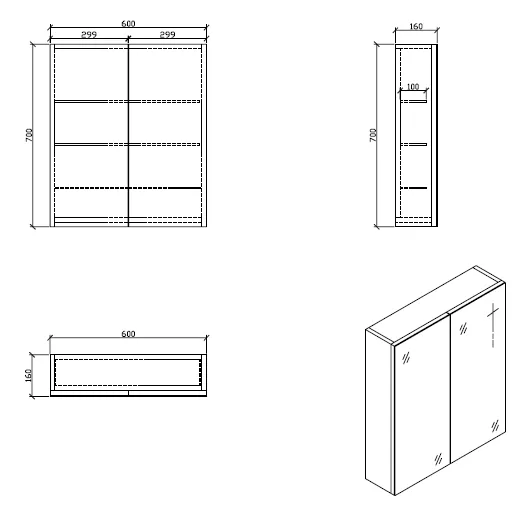 Spiegelschrank Bad, 60 cm, montiert, Nussbaum, SIENA