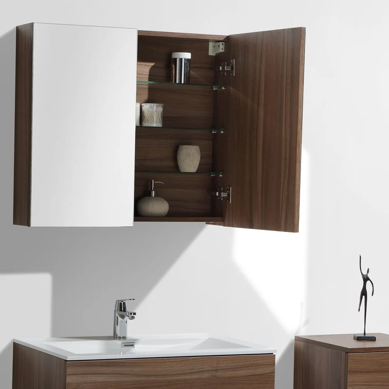 Spiegelschrank Bad, 80 cm, montiert, Nussbaum, SIENA