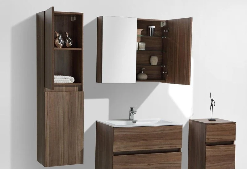 Spiegelschrank Bad, 80 cm, montiert, Nussbaum, SIENA