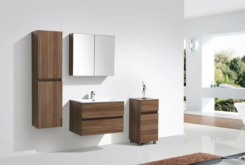 Spiegelschrank Bad, 80 cm, montiert, Nussbaum, SIENA