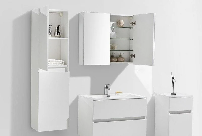 Spiegelschrank Bad, 80 cm, montiert, Hochglanz weiß, SIENA