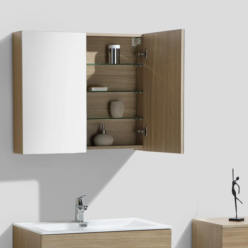 Spiegelschrank Bad, 80 cm, montiert, Eiche hell, SIENA