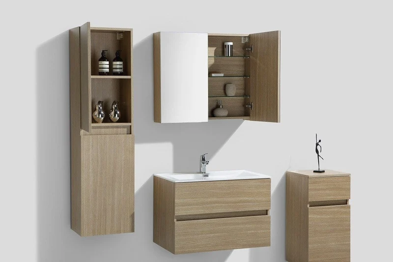 Spiegelschrank Bad, 80 cm, montiert, Eiche hell, SIENA