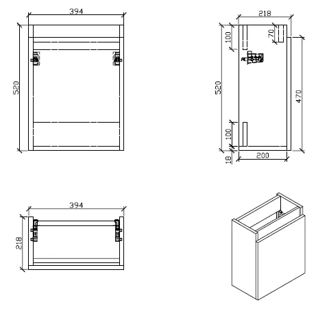 Waschtisch + Unterschrank 40cm, montiert, Eiche hell, SIENA