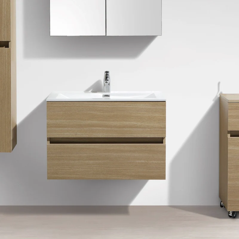 Waschtisch + Unterschrank 80cm, montiert, Eiche hell, SIENA