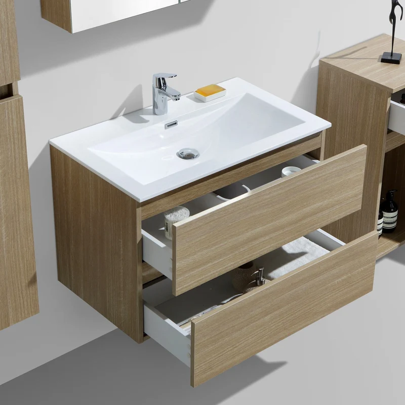 Waschtisch + Unterschrank 80cm, montiert, Eiche hell, SIENA