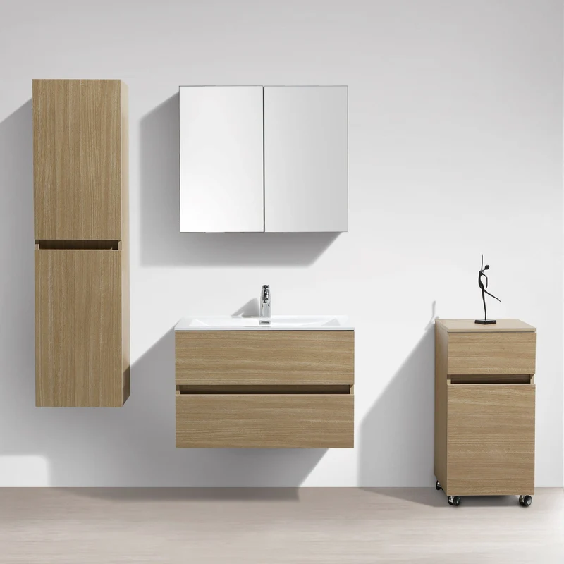 Waschtisch + Unterschrank 80cm, montiert, Eiche hell, SIENA