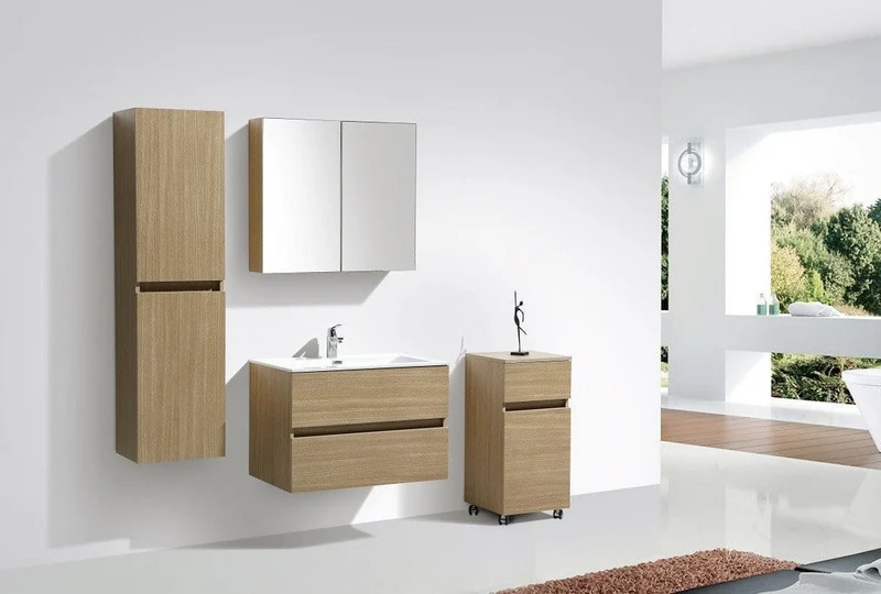 Waschtisch + Unterschrank 80cm, montiert, Eiche hell, SIENA