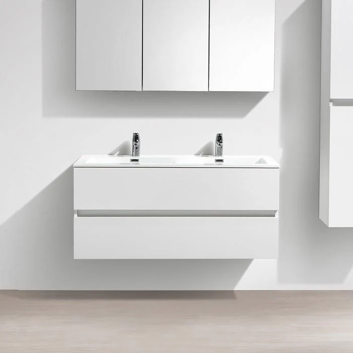 Doppelwaschtisch + Unterschrank 120 cm, montiert, weiß lackiert, SIENA