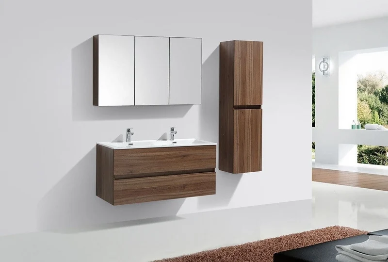 Doppelwaschtisch + Unterschrank 120 cm, montiert, Nussbaum, SIENA