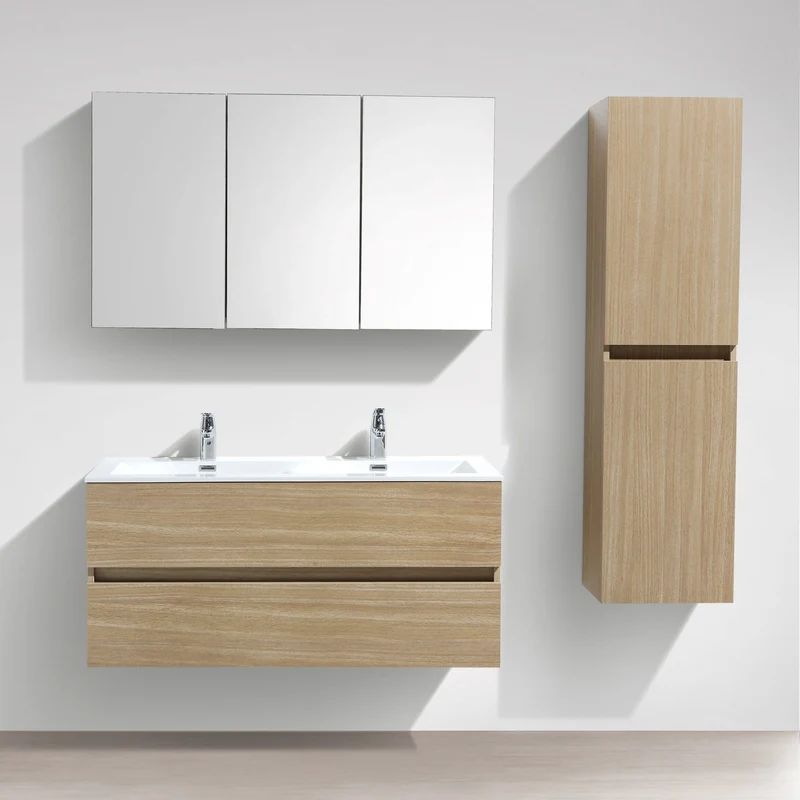 Doppelwaschtisch + Unterschrank 120 cm, montiert, Eiche hell, SIENA