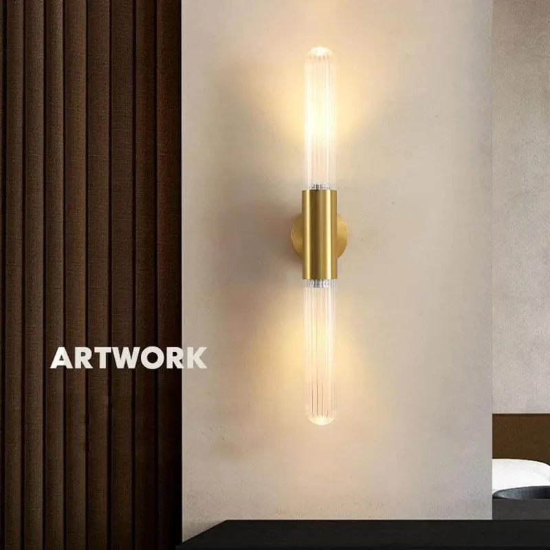 Sleek Wall Sconce Fixture With Smooth Brushed Brass Copper Build And Clear Glass Shade GU10 Socket Clean Vibe Lighting For Fresh Room Upgrade And Tight Home Setup