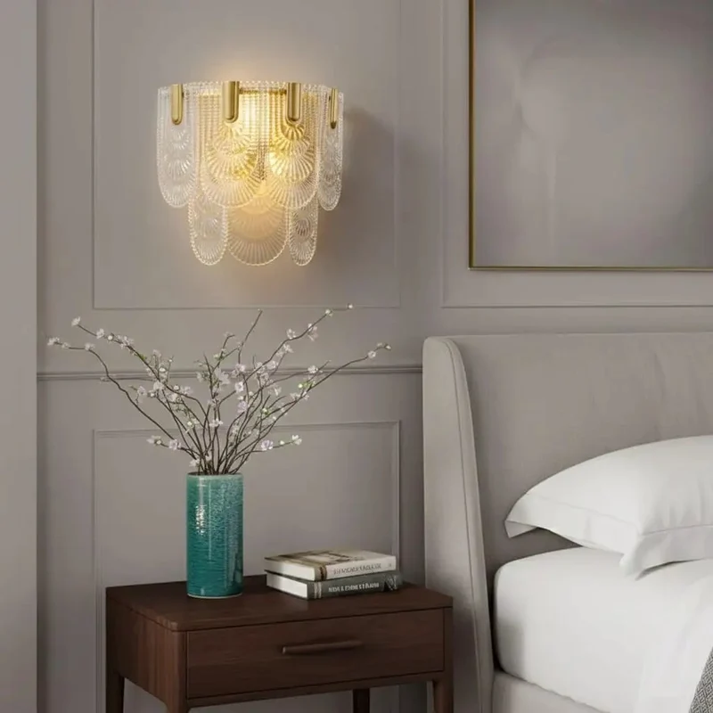 Modern Gold Brass Wall Sconce With Layered Textured Shell Glass Shade Ideal For Bedroom Living Room And Foyer Brings Next Level Ambiance That Truly Hits Different