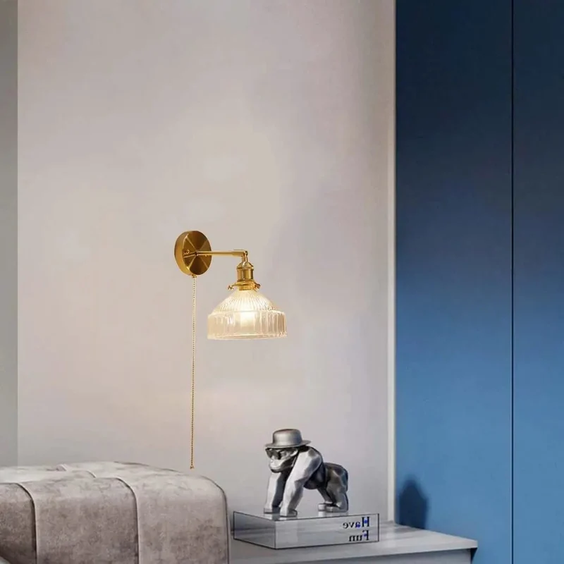 Killer Brass Wall Sconce With Hella Smooth Pull Chain Switch And 180 Degree Adjustable Swing Delivers Solid Vintage Glass Charm Perfect Chill Indoor Bedroom Hallway Lighting
