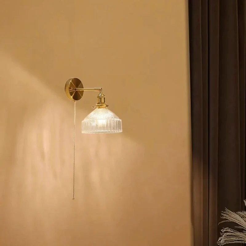 Killer Brass Wall Sconce With Hella Smooth Pull Chain Switch And 180 Degree Adjustable Swing Delivers Solid Vintage Glass Charm Perfect Chill Indoor Bedroom Hallway Lighting