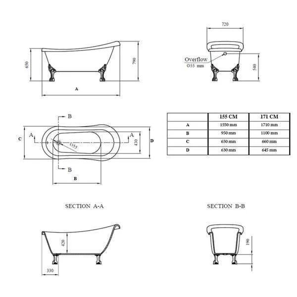 Freistehende Badewanne mit Füßen RICHMOND