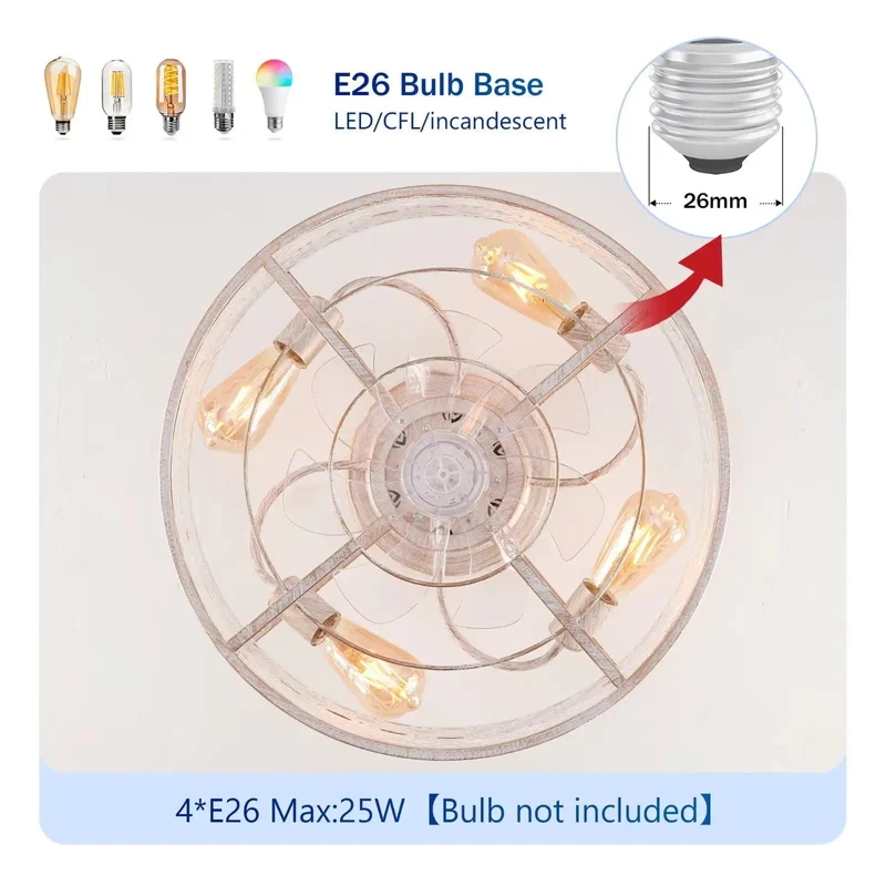 20 Inch Distressed White Retro Caged Ceiling Fan With Remote Flush Mount Hugger Low Profile Quiet Dc Motor Easy Breezy Zero Hassle Installation Sweet Bedroom Glow Four E26 Socket