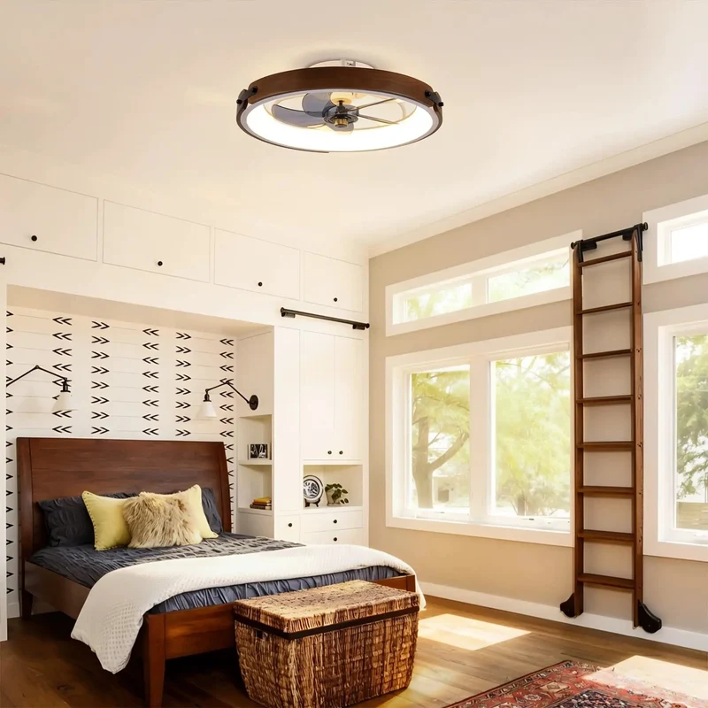 Top Pick 20 Inch Low Profile Ceiling Fan With Bright LED Light And Handheld Remote Flush Mount Quiet DC Motor Six Speeds Dimmable Warm To Cool White Walnut Blades For Cozy Bedroom And Modern Living Room Vibes