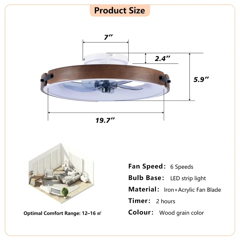 Top Pick 20 Inch Low Profile Ceiling Fan With Bright LED Light And Handheld Remote Flush Mount Quiet DC Motor Six Speeds Dimmable Warm To Cool White Walnut Blades For Cozy Bedroom And Modern Living Room Vibes