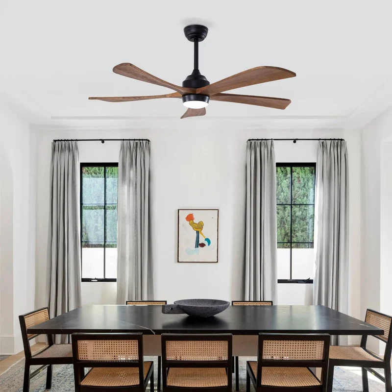 Slick 52 Inch Ceiling Fan With Top Shelf Solid Wood Blades And Integrated Led Lighting Featuring A Quiet Dc Motor With Six Speed Settings Reversible For No Fuss Installation And Breezy Comfort In Your Patio Bedroom Or Home Office Black