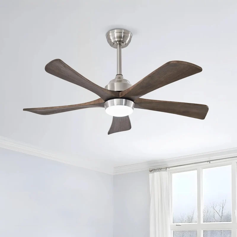42 Inch Ceiling Fan With Solid Wood Blades And Integrated Led Lighting Quiet Dc Motor Six Speed Settings Remote Control Reversible Direction Slick Design Smooth Operation Ideal For Patios Living Rooms Bedrooms Offices Top Shelf Cooling Setup