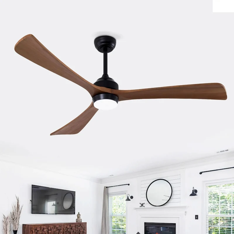 62 Inch Solid Wood Blade Ceiling Fan With Integrated Lighting And Wireless Remote Quiet DC Motor Six Speeds Reversible Flow Delivers Smooth Cooling To Living Rooms Patios And Bedrooms
