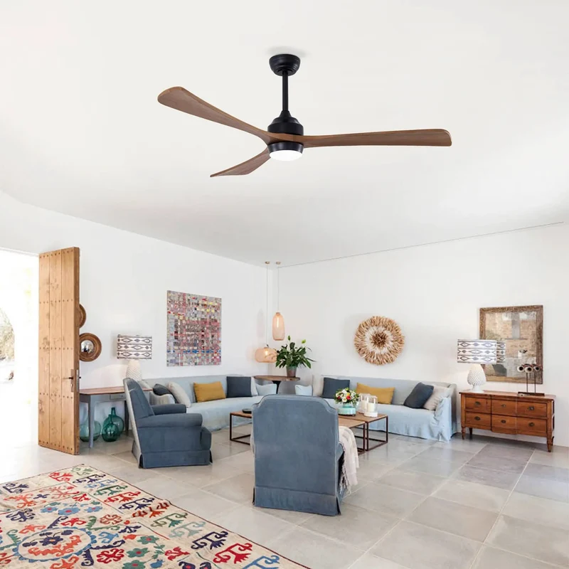 62 Inch Solid Wood Blade Ceiling Fan With Integrated Lighting And Wireless Remote Quiet DC Motor Six Speeds Reversible Flow Delivers Smooth Cooling To Living Rooms Patios And Bedrooms