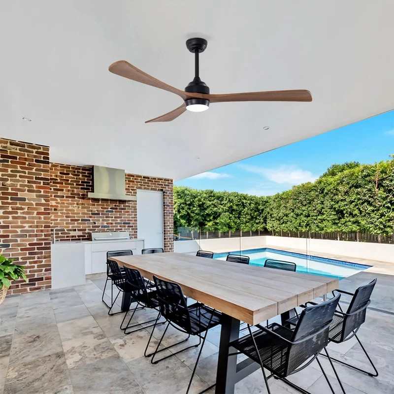 62 Inch Solid Wood Blade Ceiling Fan With Integrated Lighting And Wireless Remote Quiet DC Motor Six Speeds Reversible Flow Delivers Smooth Cooling To Living Rooms Patios And Bedrooms