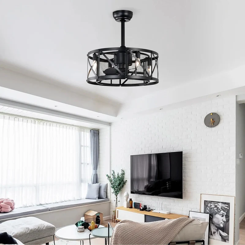 Rugged Industrial Ceiling Fan With Smart Remote 3 Speed Ac Motor Built In Timer Slick Matte Black Finish Compact 20 Inch Design Vibe Ready For Living Rooms And Bedrooms Bulb Not Included Top Tier Cooling