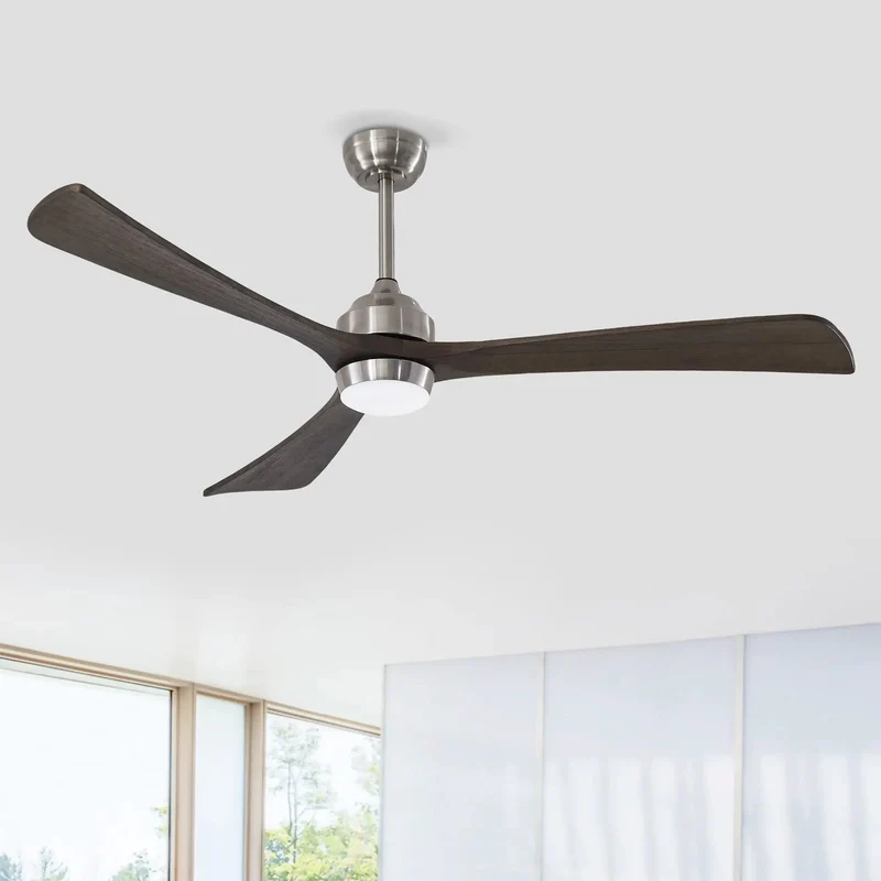62 Inch 3 Blade Ceiling Fan With Solid Wood Blades And Integrated LED Light Remote Control Quiet DC Motor 6 Speed Reversible Smooth Operator Airflow For Living Room Patio Bedroom