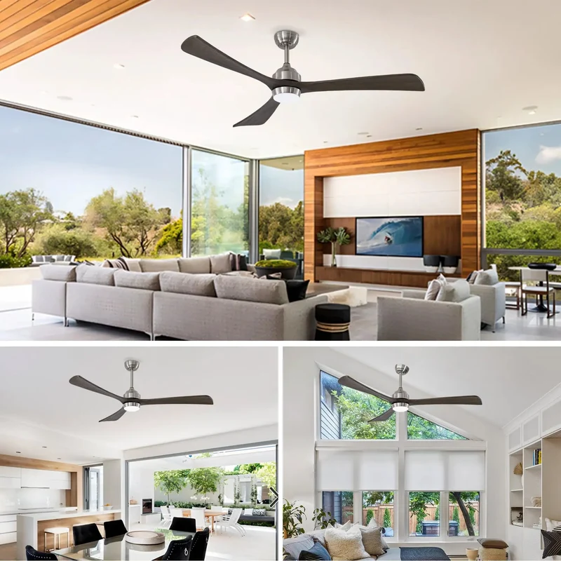 62 Inch 3 Blade Ceiling Fan With Solid Wood Blades And Integrated LED Light Remote Control Quiet DC Motor 6 Speed Reversible Smooth Operator Airflow For Living Room Patio Bedroom