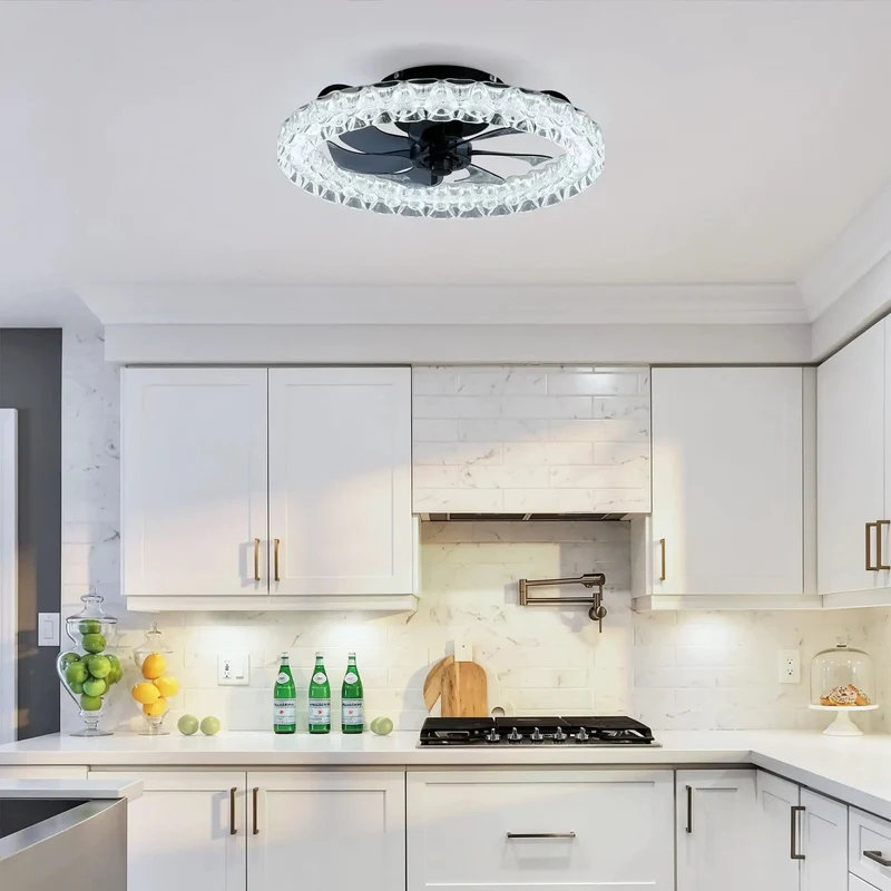 Galaxy Ceiling Fan Light Fixture Kit With Remote And Dimmable Led Bulbs Modern Flush Mount With Silent Dc Motor And Six Speed Settings Solid Black Metal Build For A Smooth As Butter Living Room Or Bedroom Setup