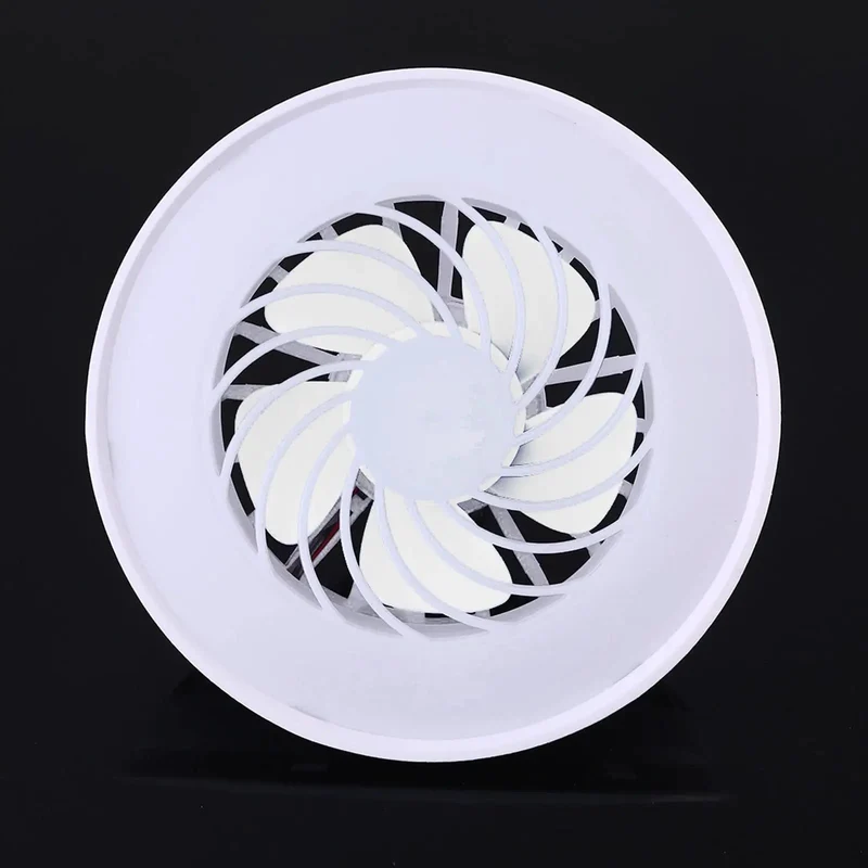Room Turning Compact LED Ceiling Fan With E27 Bulb Holder And Five Swooping Blades, 10 Watts Cold White Glow For Quick Breeze, Adjustable RPM Settings On Slim Profile Build Tailored For Small Quarters And Modest Heights.